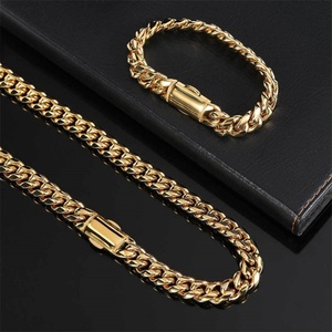 Hip Hop <b>Titanium</b> Steel Necklace 12mm Spring Buckle Stainless Steel Round Grinding Gold Cuban <b>Chain</b> Bracelet for Men - Product Image 2