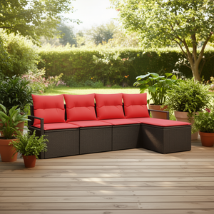 Conjunto de sofá de ratán sintético marrón con cojín, muebles de patio para exteriores para 4 personas, diseño contemporáneo - Product Image 2
