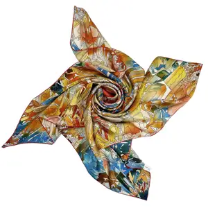 Bufandas de seda 100% Servicio de impresión Diseñador foulard en soie Mujeres Bufanda de seda personalizada cuadrada con logotipo