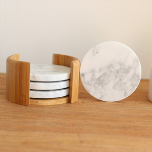 Juego de 4 Posavasos de Bambú, Soporte de Madera para Posavasos, Recuerdo de Boda Navideño, Posavasos de Mármol Blanco para Cerveza - Product Image 6