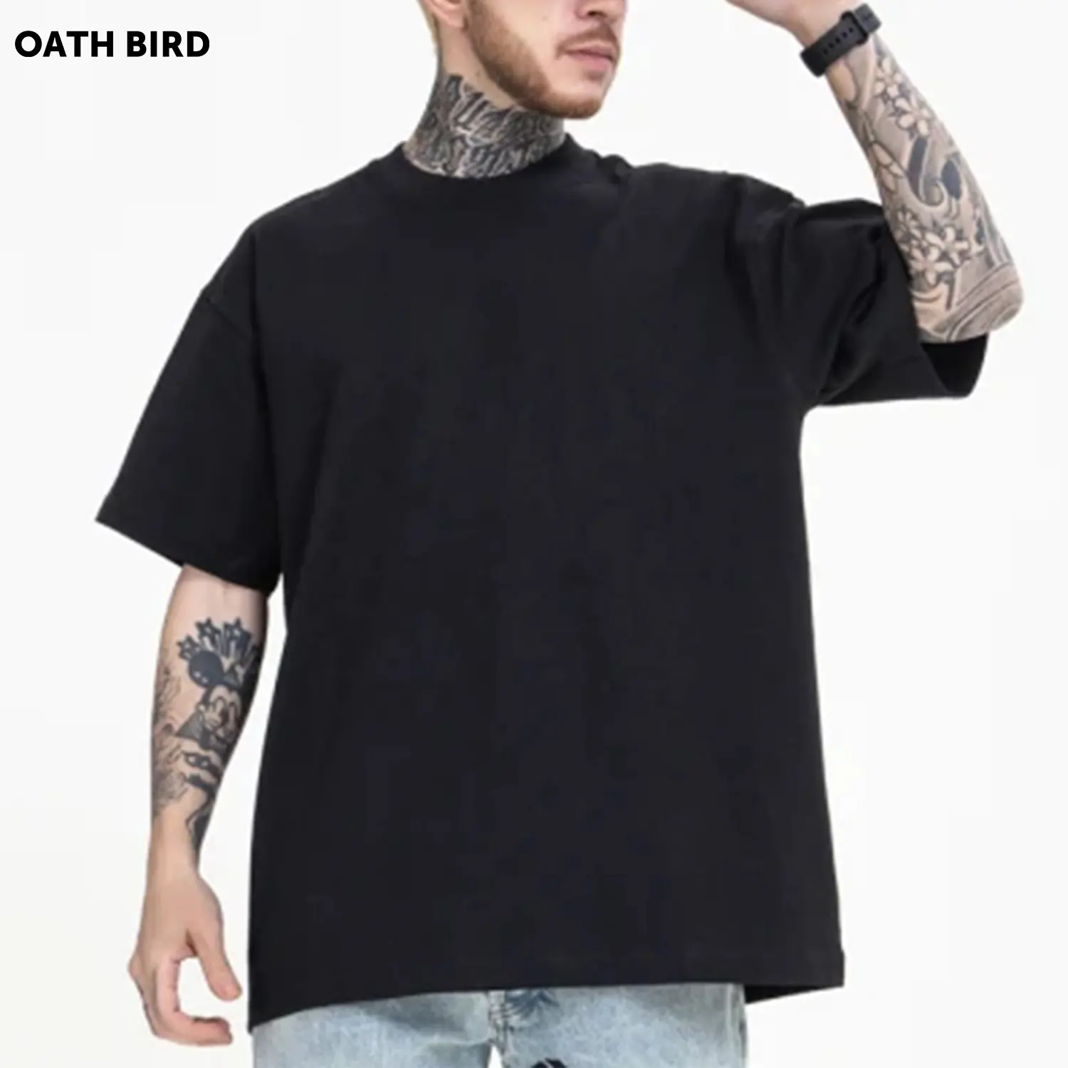 Custom Puff Zeefdruk Logo Streetwear T-Shirt Heren Oversized Drop Shoulder Zwaargewicht Boxy Fit Blank T-Shirt Voor Heren