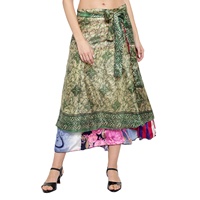 Falda Larga Cruzada Reversible de Poliéster Vintage con Estampado Floral Bohemio para Mujer