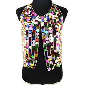 Chaîne de soutien-gorge tendance en gros, sans manches, chaîne de soutien-gorge à paillettes colorées, cardigan sexy dos nu pour fille, haut érotique ajouré, <span class=keywords><strong>bijoux</strong></span> de chaîne de corps - Product Image 3