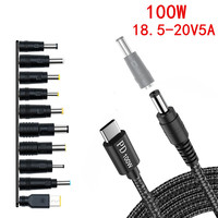 Câble d'alimentation USB Type C vers DC 100W PD à charge rapide 20V 5A, cordon de chargeur pour ordinateur portable, convertisseur multi-prises DC pour ordinateur portable
