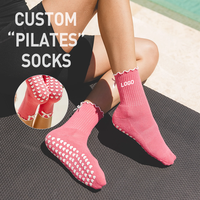 Charmant magenta 100% coton Pilates Grip chaussette tricotée avec détail de dentelle joli nœud Accent équipage haut ODM motif imprimé