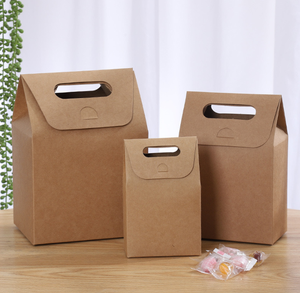 Multi-size Eco-Friendly Recyclable Flip Handle Kraft Stand-up Bags Made Thick Cardboard Integrated Die-cut Design Handle Cutout - Product Image 1