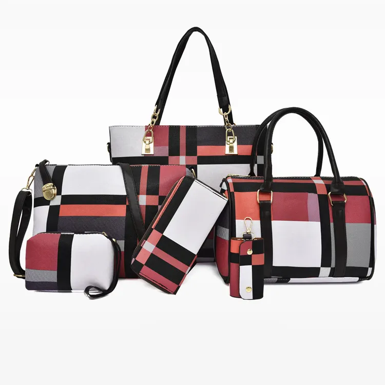 Large Capacity Women Solid Color 6 In 1 Set Crossbody Bag Pu Leather Ladies Tote Bags Women Shoulder Handbag Set