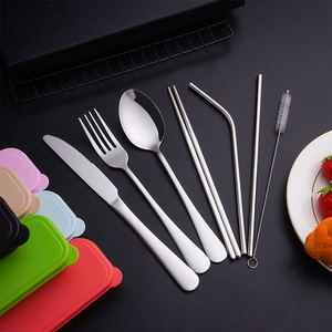 Ensemble <span class=keywords><strong>de</strong></span> couverts portables en acier inoxydable avec étui : cuillère, fourchette, couteau, baguettes, paille – Idéal pour pique-nique, camping, extérieur et voyage - Product Image 5
