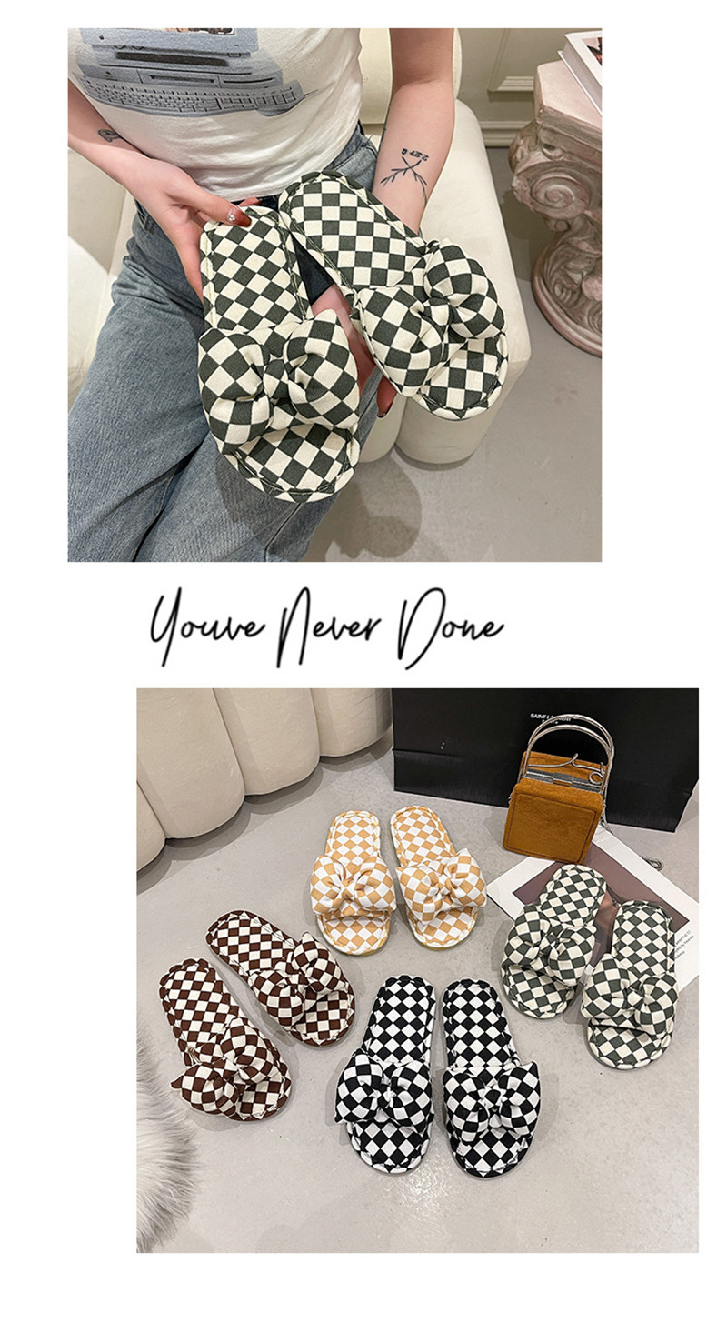 2023 Checkerboard Cross Thick Soft Cotton Slippers Outdoor Fashion Ringer Slippers House Shoes
