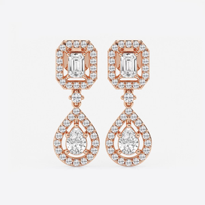 Boucles d'oreilles pendantes en émeraudes et diamants de laboratoire en forme de poire, 4 carats, bijoux élégants et tendance pour femmes, design luxueux et remarquable - Product Image 1