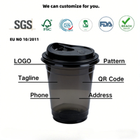 Gobelet à café jetable en PET à paroi simple, qualité alimentaire, avec logo personnalisé, faible MOQ, pour boissons froides, 8/12/16oz, transparent/noir, personnalisation rapide