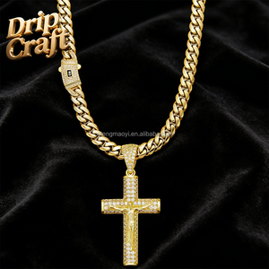 Collar con Colgante de Cruz de Cristo de 14K Estilo Marroquí Hip Hop - Collar de Moda con <span class=keywords><strong>Cadena</strong></span> Cubana de Acero Inoxidable 306L - Product Image 3