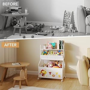 Toy <b>Storage</b> Organizer with Wheels- 3-Tier Kids LargeToy <b>Chest</b> <b>Storage</b> for Boys Girls Kids Bookshelf with 3 Fabric Toy Boxes - Product Image 6