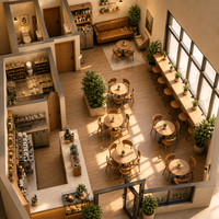 Solution clé en main pour café commercial, design intérieur 3D personnalisé, style minimaliste moderne, bois écologique, robuste, bar à café