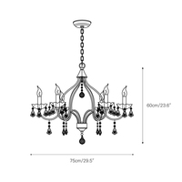 Chandelier Chesterfield Chandelier en or antique avec gouttes de cristal et bobeches, plafonnier à chaîne suspendue pour salle à manger