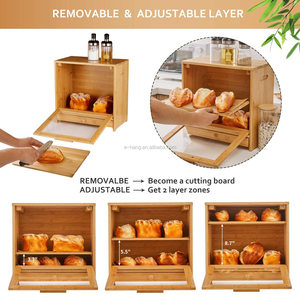 Pencere ile OEM bambu ekmek kutusu mutfak tezgahı ekmek kaleci <span class=keywords><strong>2</strong></span> ayarlanabilir katmanlı tezgah ekmek raf - Product Image 3