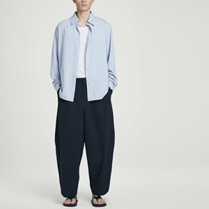 Pantaloni larghi da uomo Casual in cotone in saia a pieghe pantaloni larghi con chiusura a cerniera a vita media con chiusura a cerniera rilassata a botte - Product Image 3