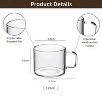 Mug en verre transparent moderne de 120 ml avec poignée, tasse à boire pour la maison, tasse à thé, tasse à eau, verrerie pour boissons, cadeau