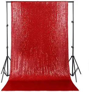 amazon sfondo tende Suppliers-2022 Amazon vendita calda rosso 3mm senza soluzione di continuità Glitter paillettes sfondo sfondo muro per la festa nuziale