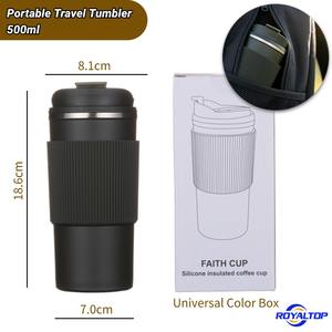 <span class=keywords><strong>Mug</strong></span> thermique en acier inoxydable 304 de haute qualité 500 ml/18 oz Tasse à café de voyage isolée avec manchon en silicone et couvercle avec bec verseur - Product Image 3