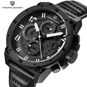 Reloj de Cuarzo para Hombre Pagani Design, Cronógrafo Analógico, Caja de Acero Inoxidable de 16 mm, Correa de Cuero Negra, Resistente al Agua 30M - Product Image 1