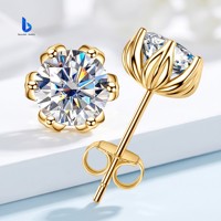 Anting-anting stud moissanite bulat enam cabang bunga perak sterling S925 mewah terlaris untuk pemakaian sehari-hari wanita