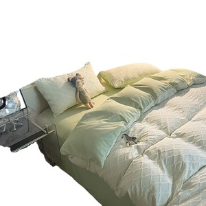 2023 nuevo Seersucker poliéster cepillado Color sólido cómodo cuatro piezas sábana funda de edredón juego de cama - Product Image 1