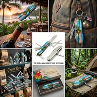 Nouveau Couteau de Poche Multifonctionnel 11-en-1 en Forme d'Aratinga du Costa Rica, Souvenir de Voyage Tendance, Plaqué Argent, Vente en Gros Personnalisée