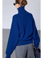 Cardigan zippé 100 % cachemire pur pour femme, col montant, coupe oversize, épaules tombantes, fermeture éclair bidirectionnelle, poches passepoilées, poignets côtelés, doux, hiver