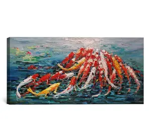 Lukisan Minyak Seni Ikan Seni Dinding Buatan Tangan Di Kanvas