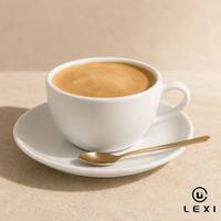 Tasse à café en céramique LEXI à large ouverture pour latte art, avec soucoupe, en porcelaine blanche pure, forme bol, durable, capacité 200-220 ml, design moderne