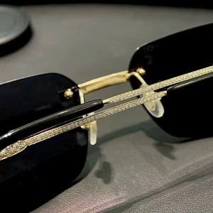 High Fashion Rimless Sunglasses with Premium Mirrored Lenses Moissanite Inspired Accents and Modern Styling - Product Image 1