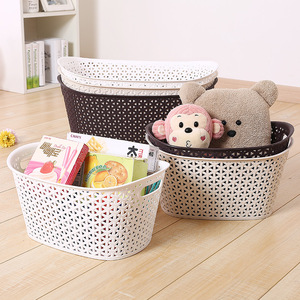 Hollowed-out Plastic <b>Storage</b> <b>Basket</b> Oval With Handle For Organizing <b>Toys</b> Books And Cosmetics White - Product Image 2