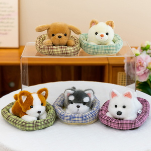 En gros, Mini jouet en peluche pour chien et chat, compagnon <span class=keywords><strong>de</strong></span> bureau, design séparable, avec lit pour animaux en grille, <span class=keywords><strong>d</strong></span>écoration <span class=keywords><strong>de</strong></span> bureau, cadeau pour enfants - Product Image 6