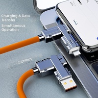 Câble de charge USB-C Type-C 4-en-1 120W pour iPhone 15 16 17 18 Pro Max, Samsung, Xiaomi – Câble de charge rapide en silicone PD PVC