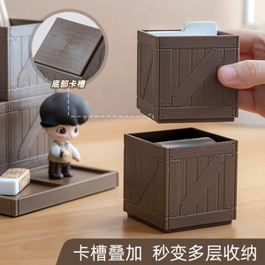 Creative Rotating Pen Holder Square Plastic Storage Box Multifunctional Desktop Organizer Large Capacity Wood Grain Design - Product Image 5