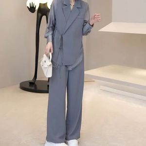 Nuovo abito estivo alla moda top <span class=keywords><strong>donna</strong></span> <span class=keywords><strong>pantaloni</strong></span> larghi a vita alta Set due pezzi - Product Image 5
