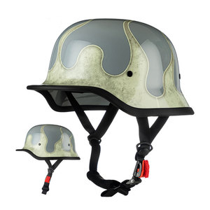 Casco Alemán de Media Carcasa con Patrón de Llama Azul Plateado, Correa Ajustable, Casco de Motocicleta Retro Cruiser - Product Image 5
