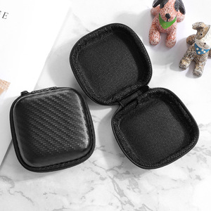 Bolsa de almacenamiento para auriculares EVA, funda con cremallera con textura de fibra de carbono negra para dispositivos digitales, accesorios 3C - Product Image 2