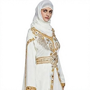 Abaya con capucha recta hasta el suelo de crepé sin planchado Fashionista, con hiyab y pañuelo integrado, bolsillos, vestido musulmán bonito y modesto para oración - Product Image 4