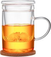 Ensemble tasse et soucoupe en verre écologique de 350 ml (10 oz) avec infuseur amovible pour thé en vrac