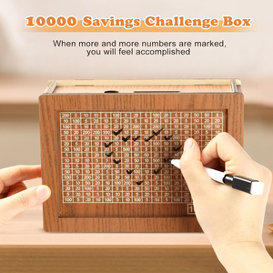 Boîte de défi d'épargne Cash Vault Boîte d'épargne en bois 10,000 Dollar Pièce en bois Tirelire numérique - Product Image 3