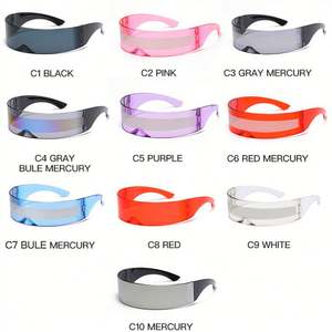 Lunettes de soleil futuristes unisexes en gros, style cyberpunk, monture enveloppante argentée effet miroir - Product Image 6