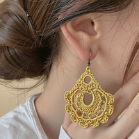 Pendientes Colgantes Vintage en Forma de Lágrima, Hechos a Mano con Flores de Crochet, Casuales para las Cuatro Estaciones, para Mujer, Joyería para Fiestas de Verano en la Playa, Regalos
