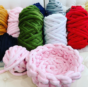 Bojay sıcak satış iplik 2CM kadife fantezi iplik büyük tüp DIY el örme battaniye süper tıknaz dev Polyester tüp iplik - Product Image 5