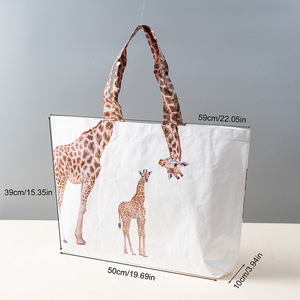 Custom Portable Animal <strong>Prints</strong> <strong>Giraffe</strong> Snakeskin Film Covered Waterproof Woven Shopping <strong>Bag</strong> Large Capacity Storage Exhibition - Product Image 3