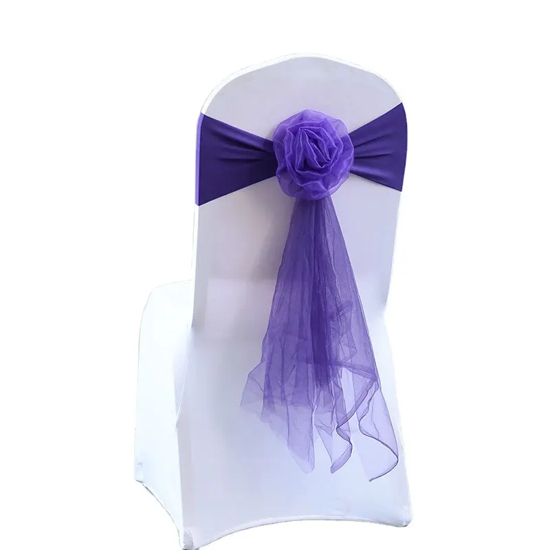 New Fancy Banquet Party Wedding Decorative Big Flower Bow Tie Spandex Organza Chair Sashes