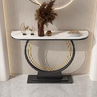 Table Console d'Entrée en Métal Luxe Léger Ultra-Étroite, Dalle de Pierre Décorative Murale Semi-Circulaire pour Couloir et Salon