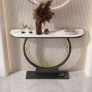 Tavolo Console da Ingresso in Metallo di Lusso Moderno, <span class=keywords><strong>Stretto</strong></span> in Lastra di Roccia, Decorativo, a Parete, Semicircolare per Corridoio <span class=keywords><strong>Lungo</strong></span> <span class=keywords><strong>e</strong></span> <span class=keywords><strong>Soggiorno</strong></span> - Product Image 2