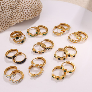 Pendientes de Aro Chapados en Oro de 18K con Diamantes de Imitación de Acero Inoxidable, Joyería de Moda para Fiestas - Product Image 1